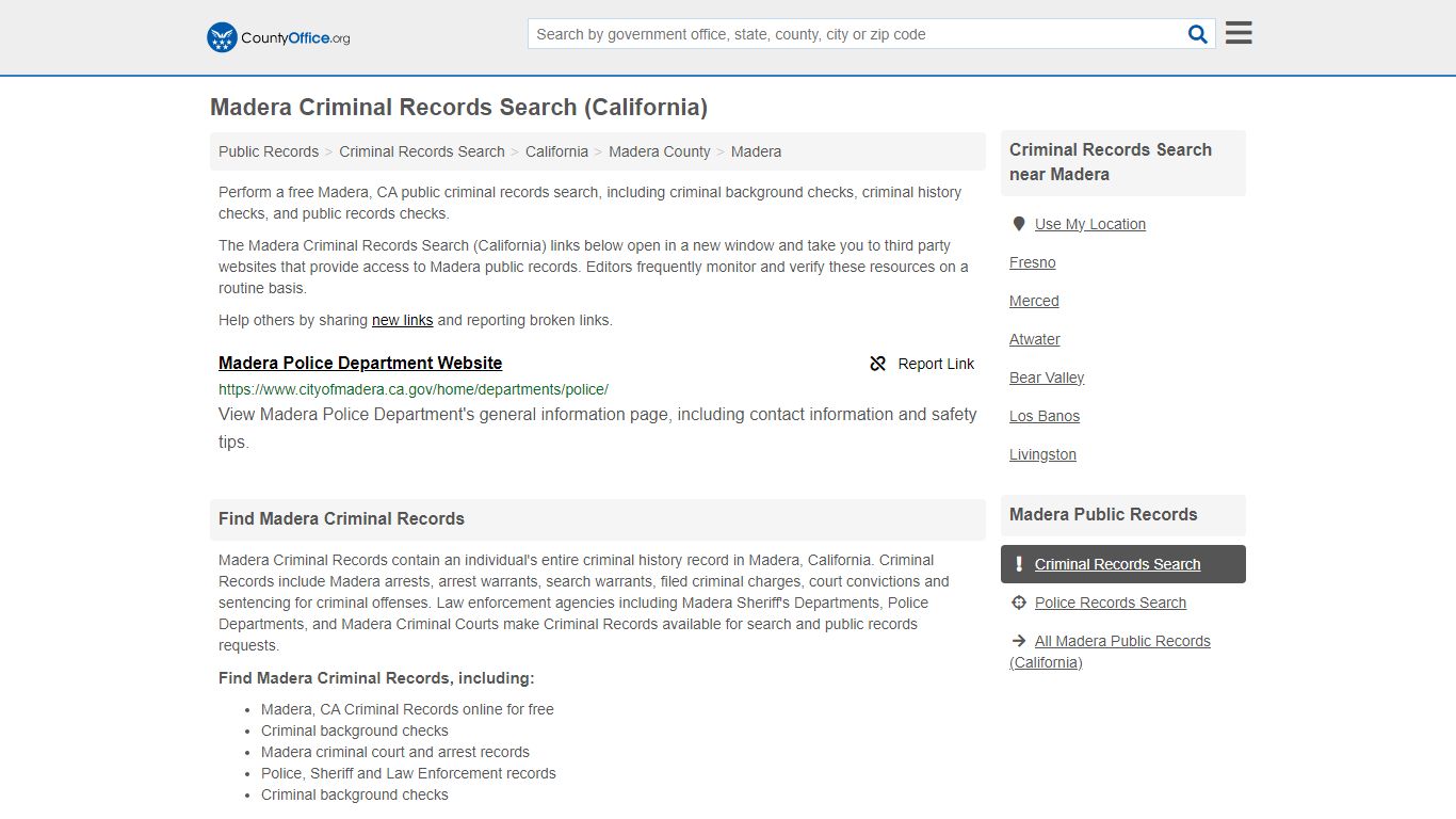 Madera Criminal Records Search (California) - County Office